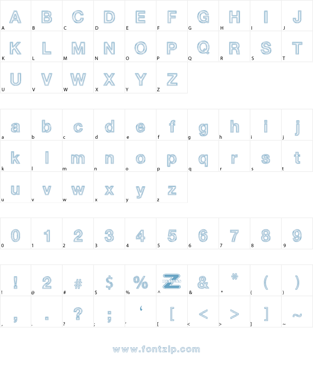White Outlines Font Character